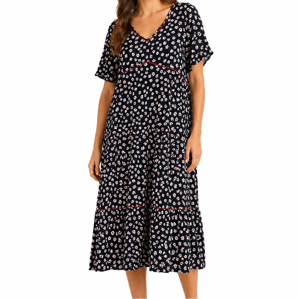 Tommy Hilfiger Navy Floral V-Neck Midi Dress